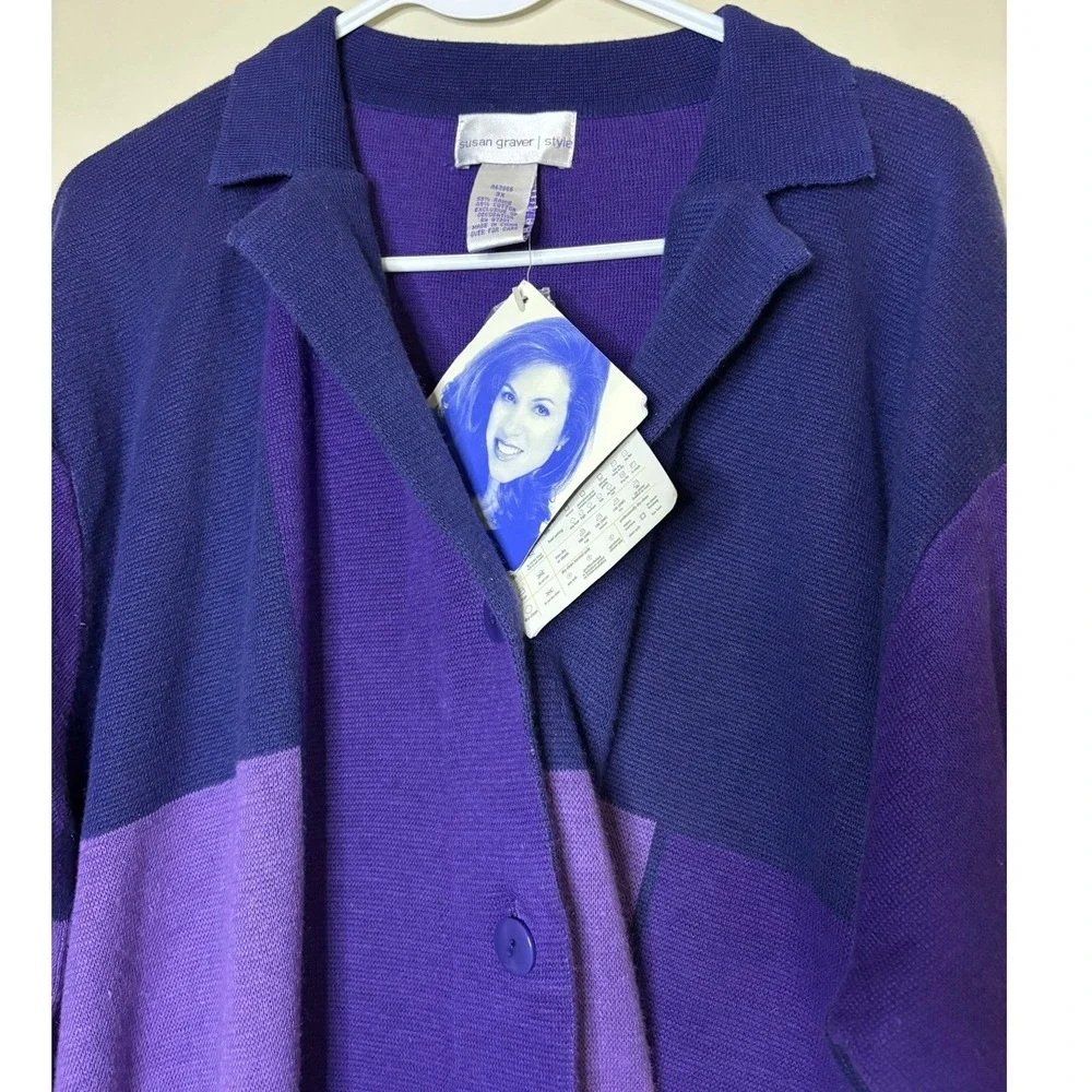 Susan Graver Style Purple Colorblock Longline Cardigan‎ Sweater New Womens Sz 3X